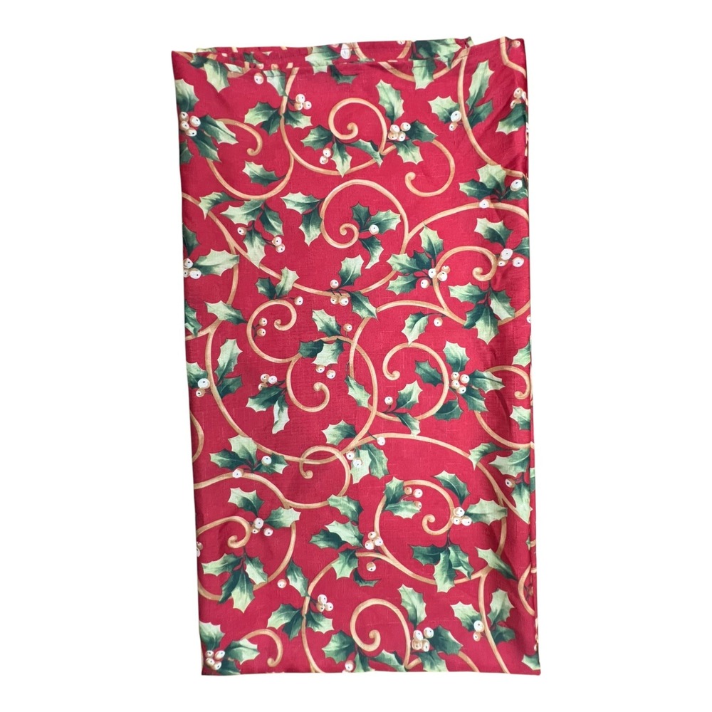 Christmas Tablecloth Rectangular 58x116 Red Holly Berry NWOT